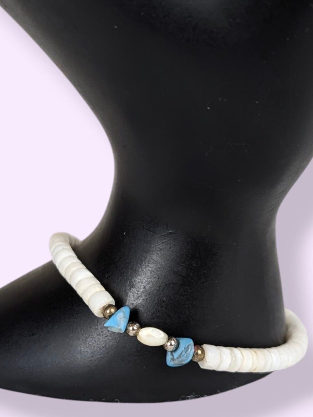 Blue Stone Accent Puka Shell Bracelet